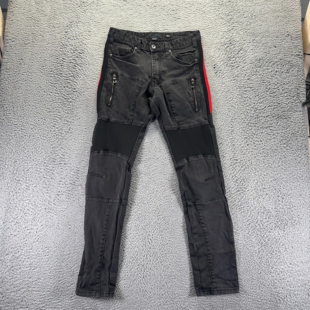 Men's Skinny Black Jeans with Red Stripe